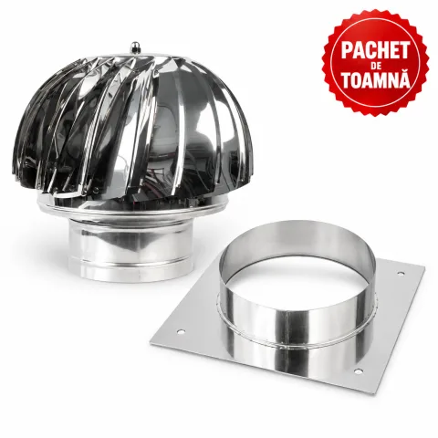 Capac terminal rotativ din inox pentru cos de fum, diametru 200 mm + Talpa adaptiva FI200
