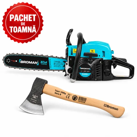 Drujba benzina 5200+, lama 38 cm, tehnologie Easy Start + Topor 1000 g, forjat, coada 40 cm