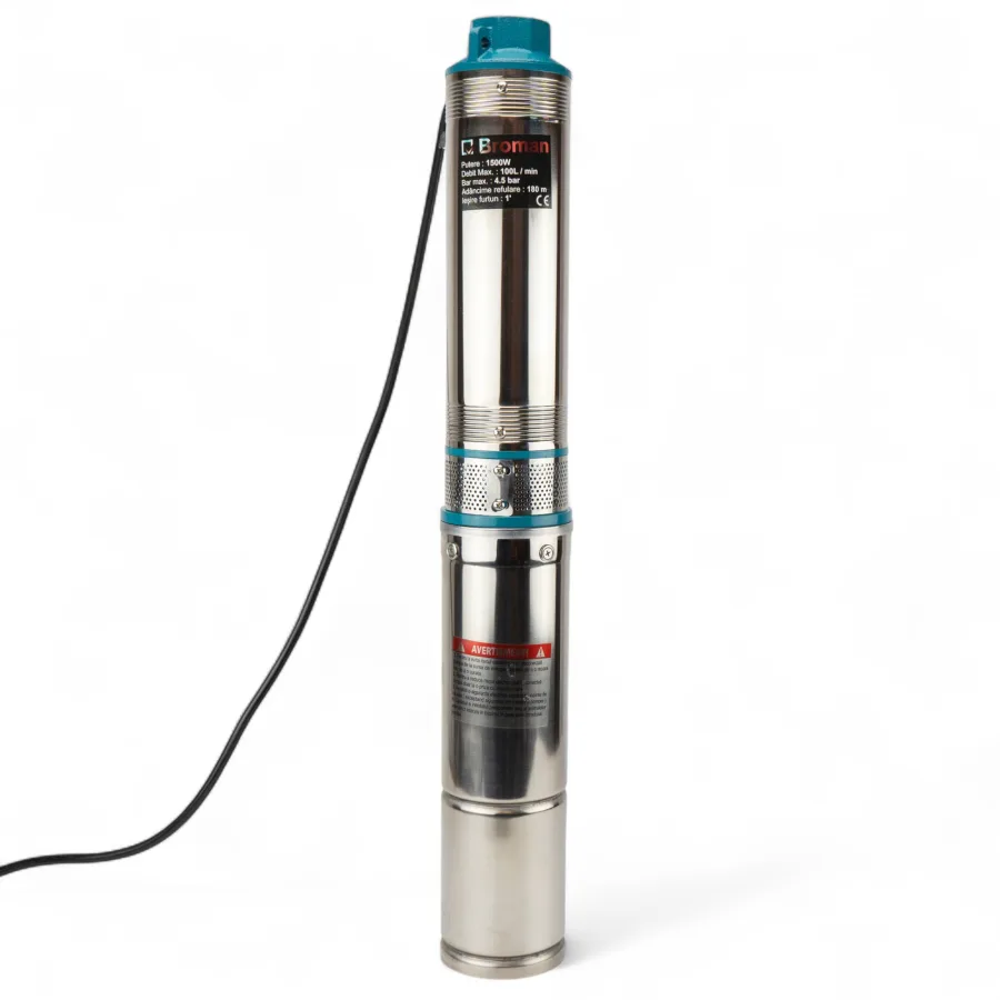 Pompă de apă curată, submersibilă tip tun 4SDM 4/18, 2 CP, debit 90 L/min, înălțime de pompare 450 m