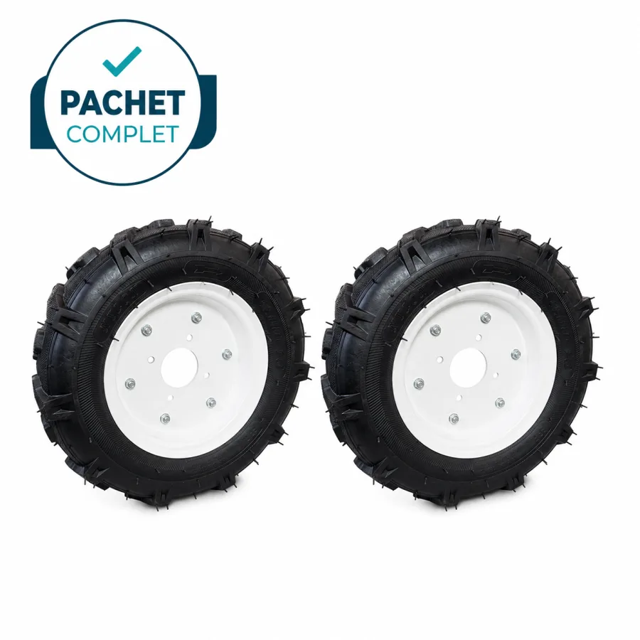 Set 2 roti 4.00-10 cu flanșă, profil tractor si motocultor