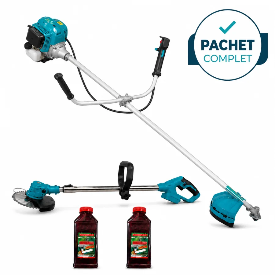 Motocoasa benzina 8000+, 4 timpi + Motocoasa electrica EC-38V + Ulei de amestec rosu 500 ml