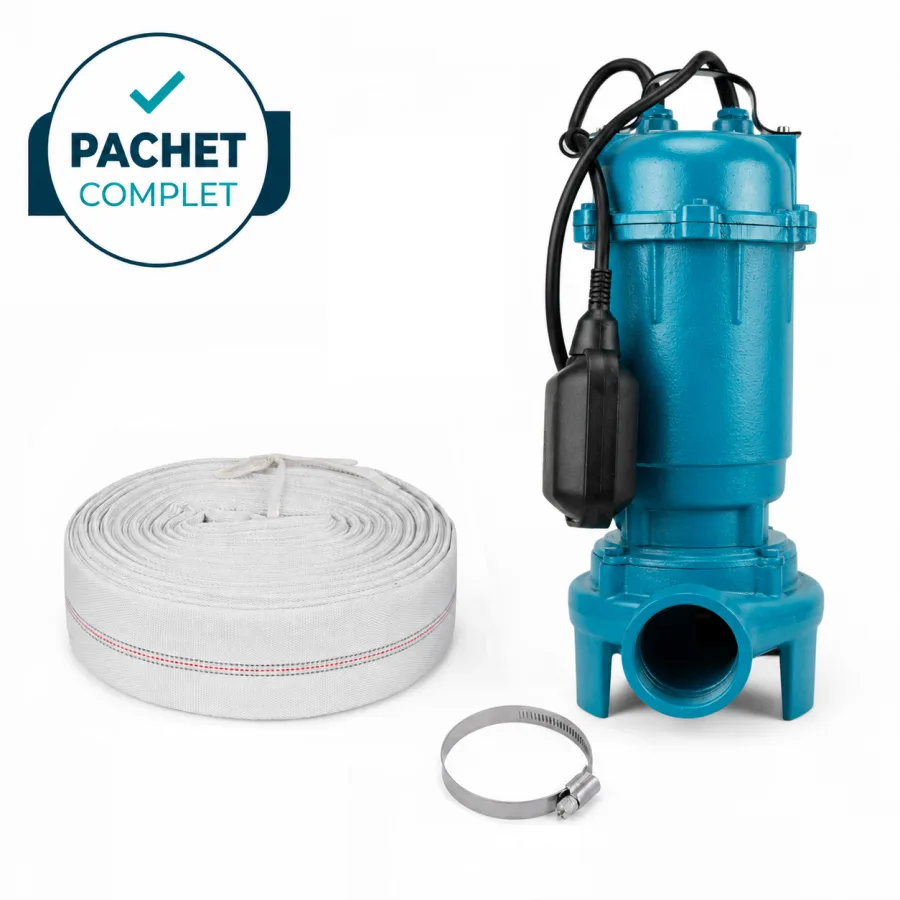 Pompă de apă murdară pentru fosă WQCD-F + Furtun pompier 30 m + Colier metalic 44-64 mm