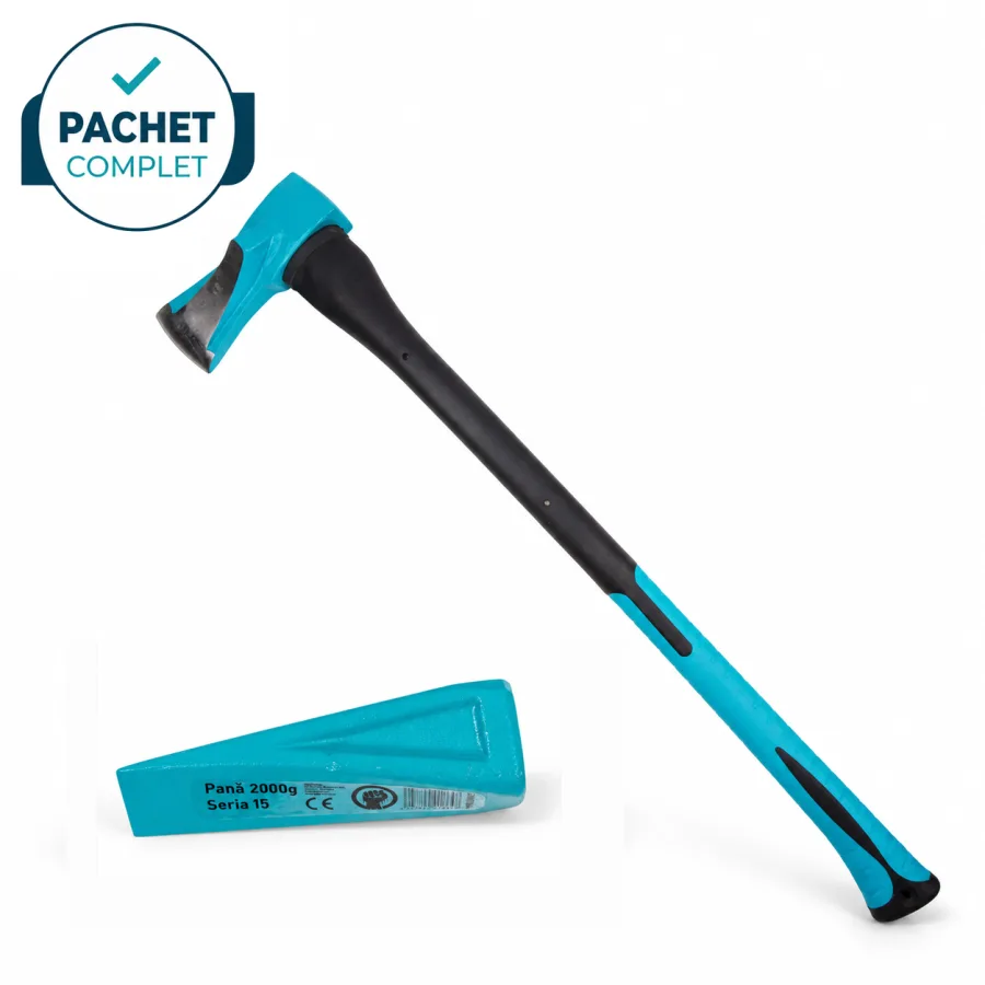 Topor de despicat lemne 2 kg, fibra + Pana de despicat lemne, seria 15, 2 kg