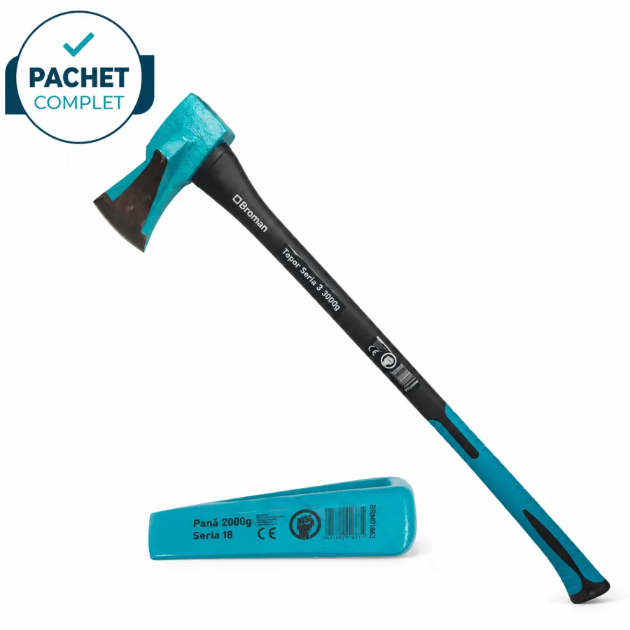 Topor de despicat lemne 3 kg, fibra + Pana de despicat lemne, seria 18, 2 kg