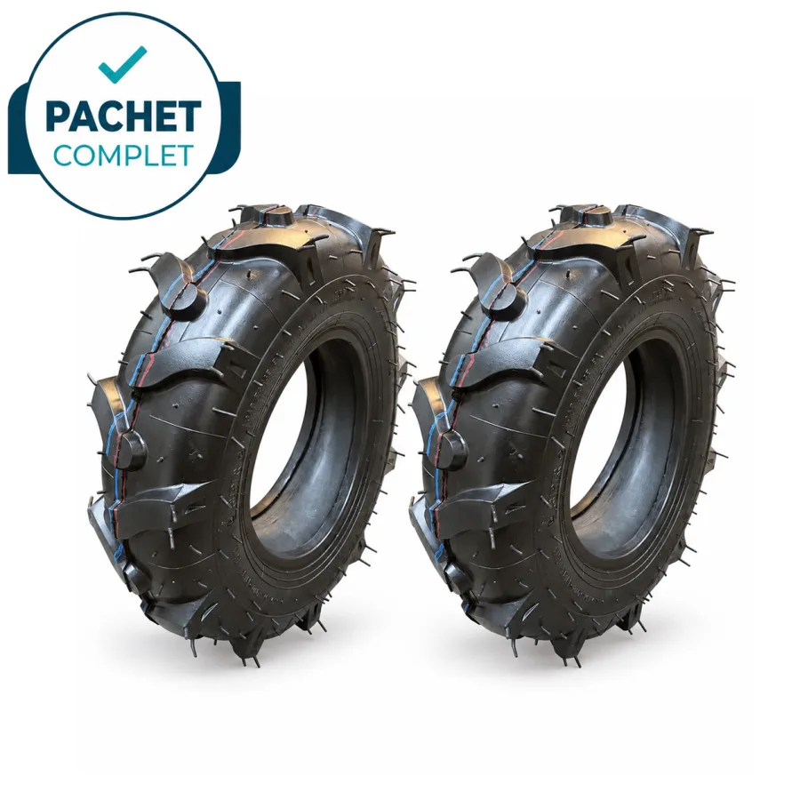 Set 2 cauciucuri cu camera profil tractor 4.00-8, pentru motocultor si tractor
