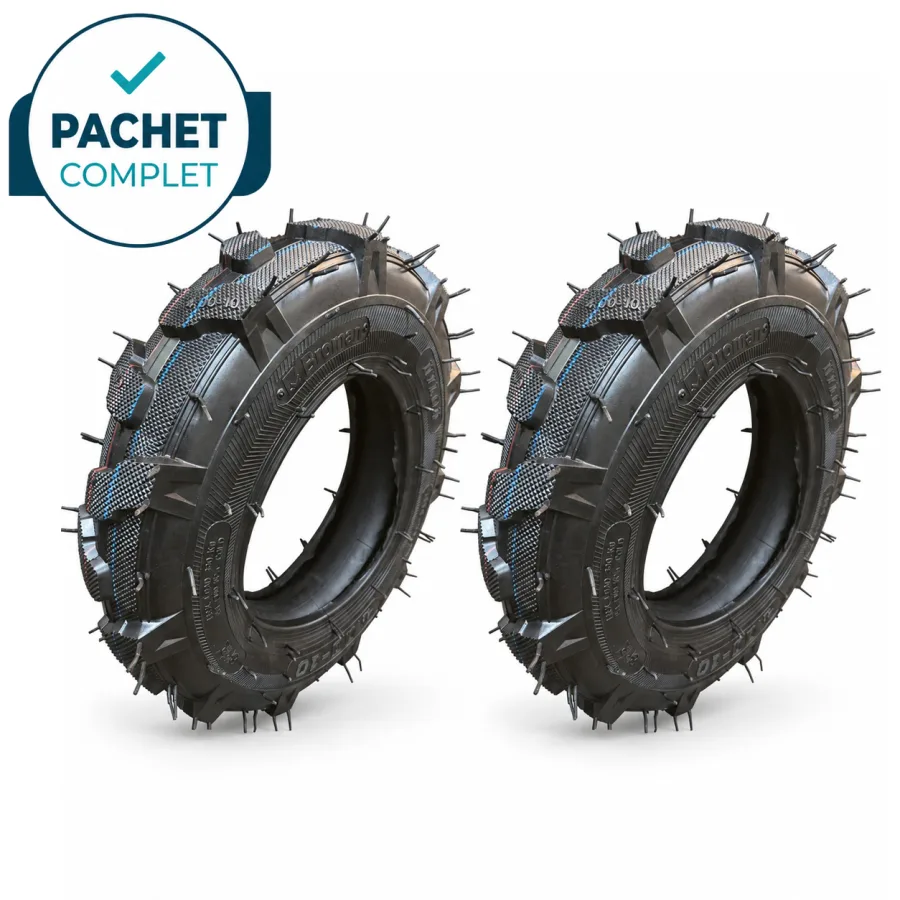 Set 2 cauciucuri cu camera profil tractor 4.00-10, pentru motocultor si tractor