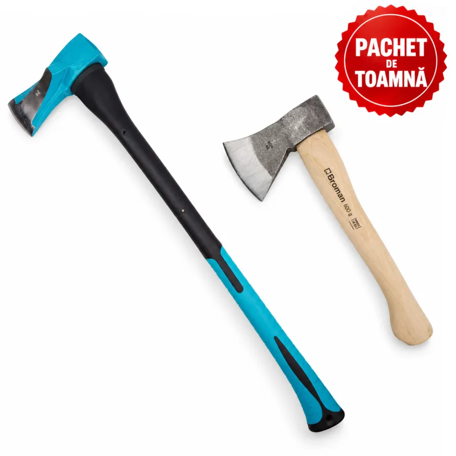 Topor de despicat lemne 2 kg, fibra + Topor forjat 600 g, coada 36 cm