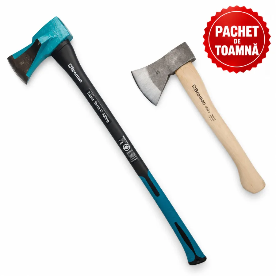 Topor de despicat lemne 3 kg, fibra + Topor forjat 600 g, coada 36 cm