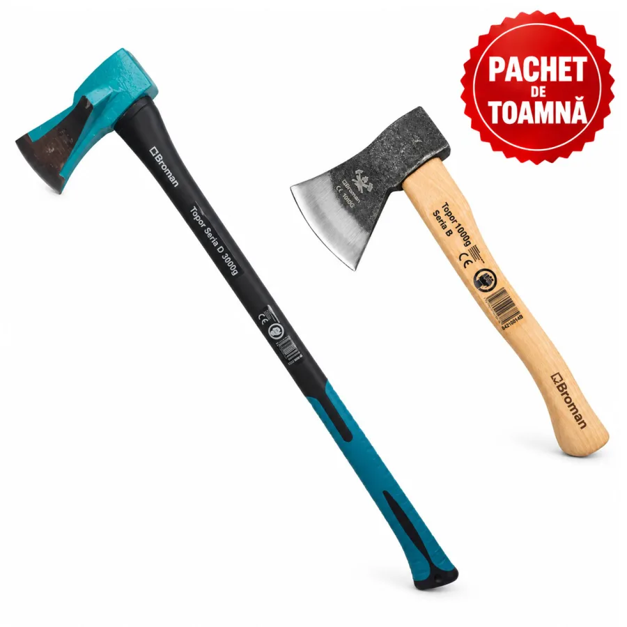 Topor de despicat lemne 3 kg, fibra + Topor 1000 g, forjat, coada 40 cm