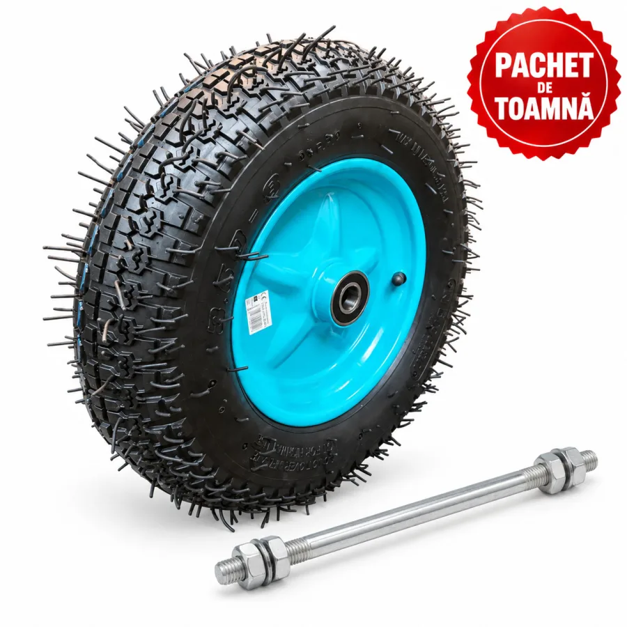 Roata cu rulment 3.50-8, cauciuc TOP, ax 20 +  Ax pentru roata roaba 20 X 205 mm