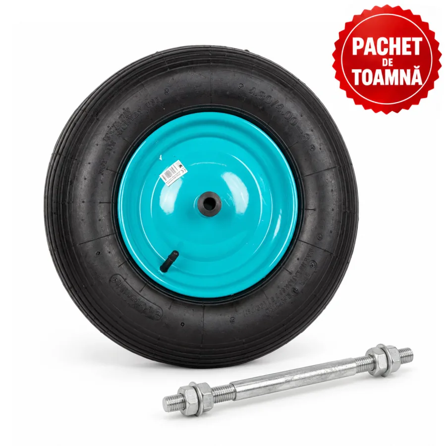 Roata cu bucsa 4.00-8, ax 14 + Ax pentru roata roaba 14 x 205 mm